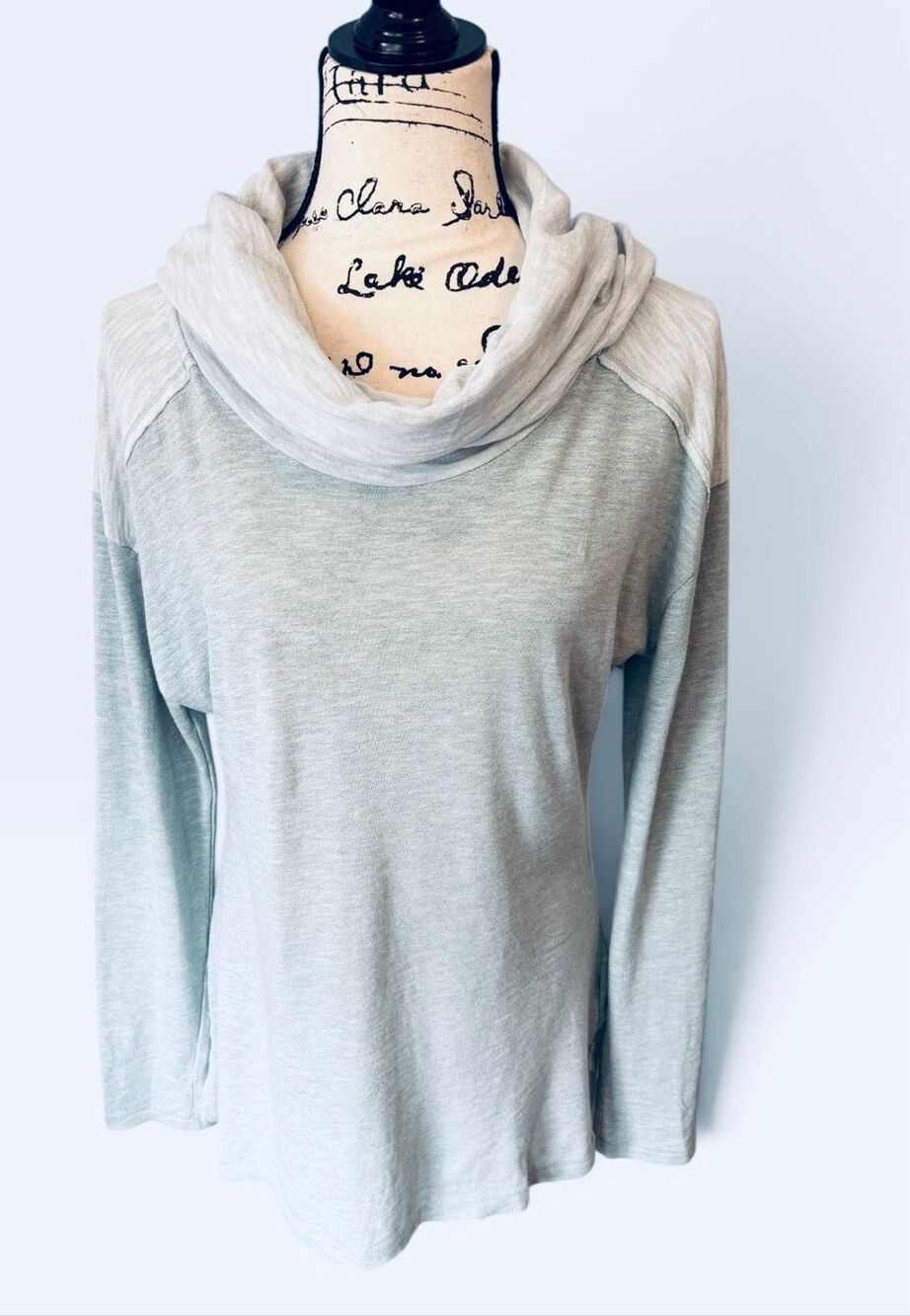 Columbia Womens M Cowl Neck Tunic Pullover Top Colorblock Mint/Gray Long Sleeve